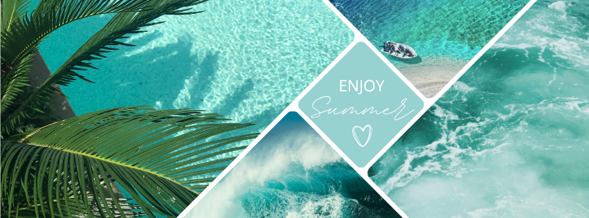 Turquoise Blue Photo Collage Summer Sea Vacation Facebook Cover